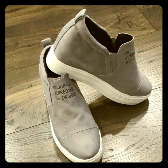 slip on faux suede wedge heel sneakers